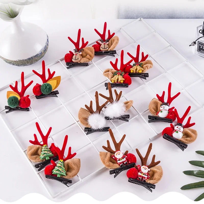 1 pasang klip rambut tanduk rusa aksesori rambut Natal Anak lucu klip bebek kartu rambut rusa besar anak kartun hadiah Natal