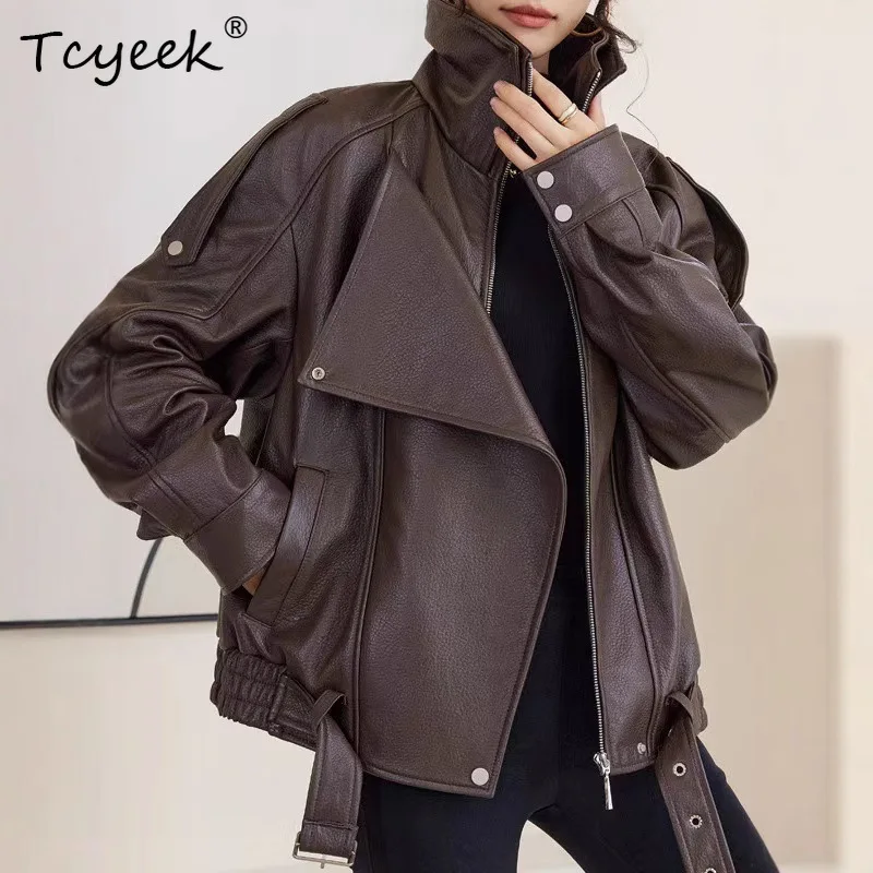Tcyeek Genuine Sheepskin Coats High-end Retro Real Leather Jacket Women Cool Autumn Women Clothes Leather Jackets 2026 Chaquetas