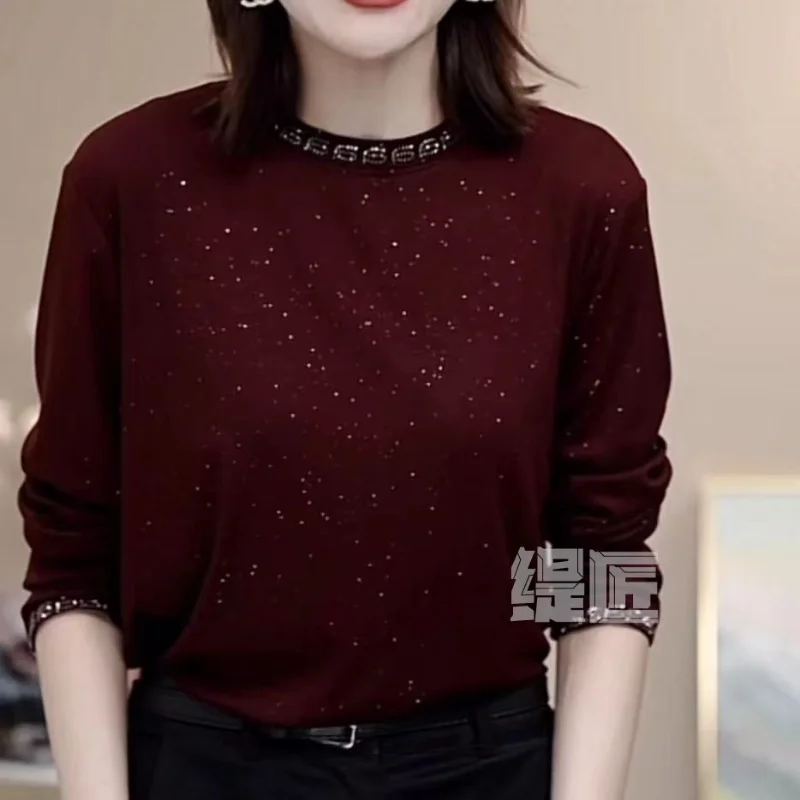 Long-sleeved T-shirt for Women Half-turtle Collar Shiny Autumn New Top Versatile Bottoming Shirt