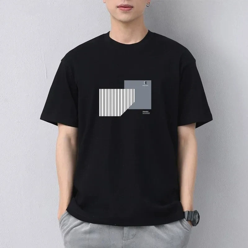 Modern Minimalist Geometric Print Men's Casual T-Shirt With Soft Comfortable Fit For Everyday Wear — купить у AliExpress WW