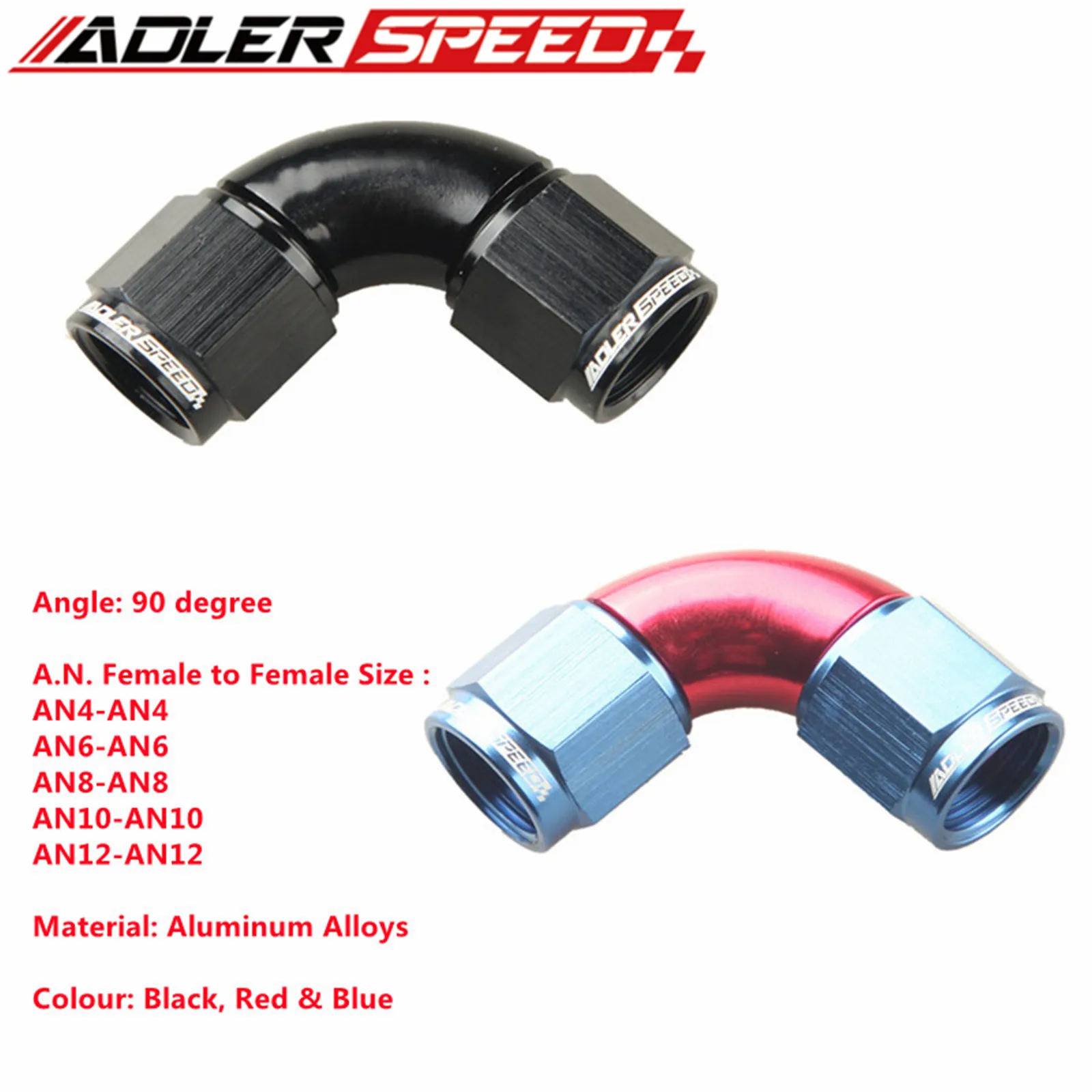 ADLERSPEED 90 Degree AN4 AN6 AN8 AN10 AN12Female To AN Female  Full Flow Adapter Aluminum Black