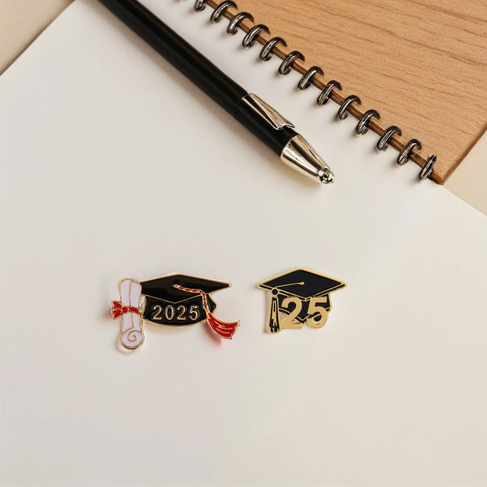 

6pcs 2025 Season Alloy Brooch Pins Elegant Graduation Cap Lapel Pins Vintage Style Metal Clothing Accessories Scarf Hat Bag