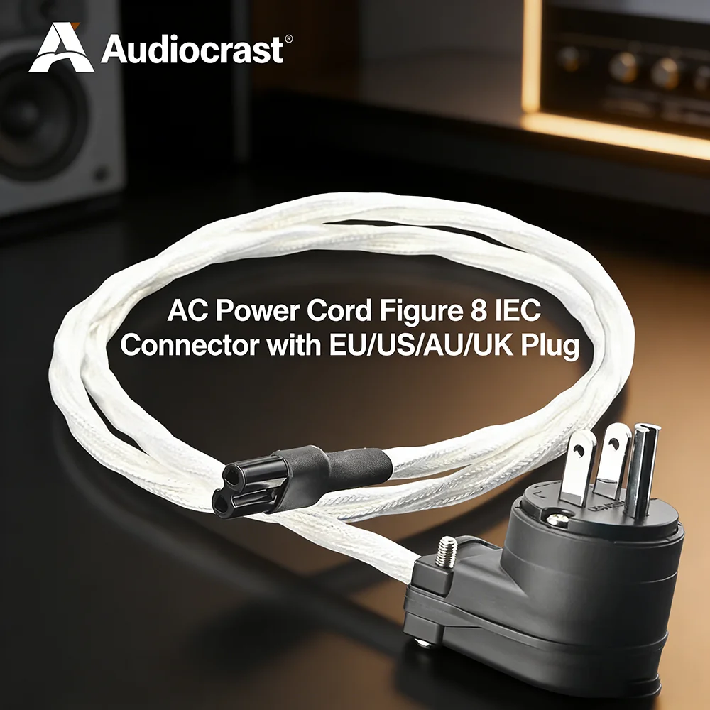 Audiocrast P043 High-End Audiophile Power Cord | OCC Silver-Plated 7mm IEC C7 Figure-8 Cable for HiFi DAC, CD Player & Amplifier