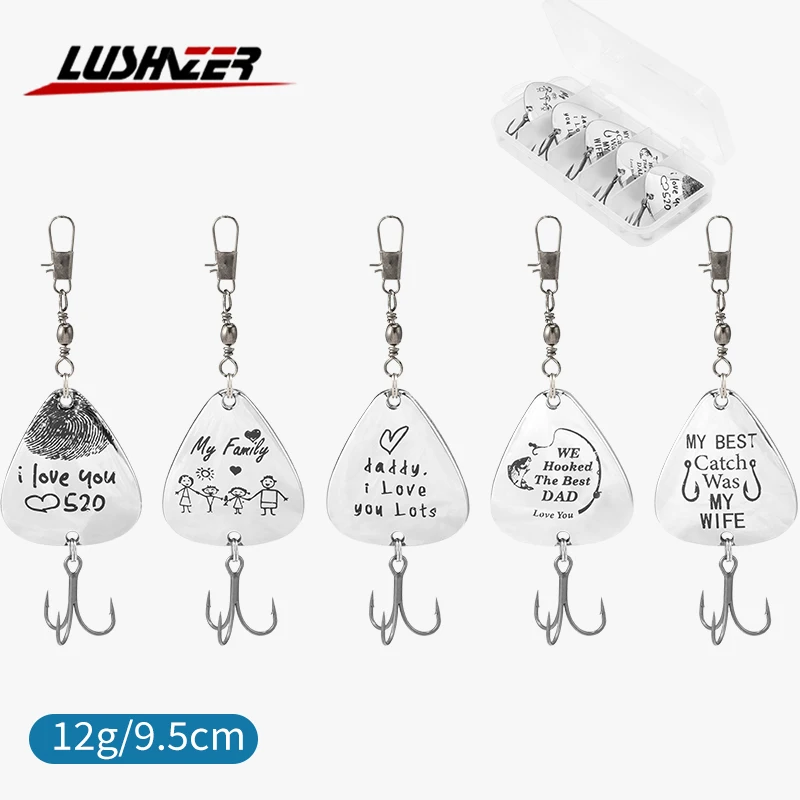 LUSHAZER 5 unids/lote anzuelos de pesca señuelo grabado 95mm12g cebo de pesca para lubina trucha regalo del Día del Padre señuelo de pesca regalo de pescador