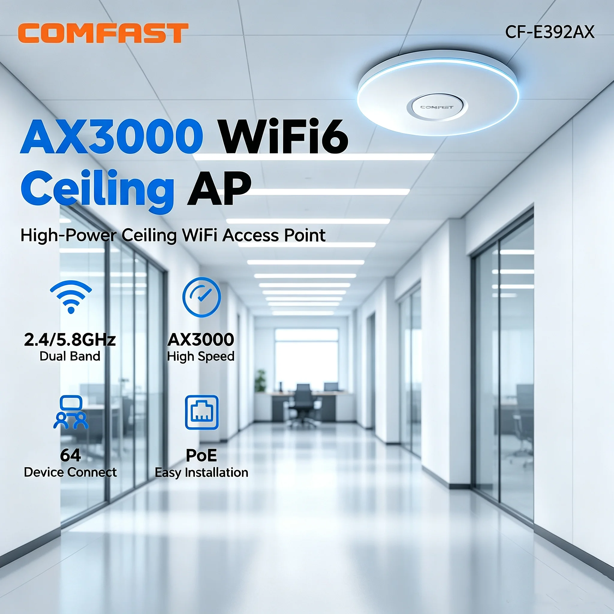 COMFAST WiFi6 Ceiling AP 3000M Gigabit POE RJ45 Wireless Indoor Access Point 2.4 5.8Ghz Wall Mounted WiFi Repeater Cover Roaming
