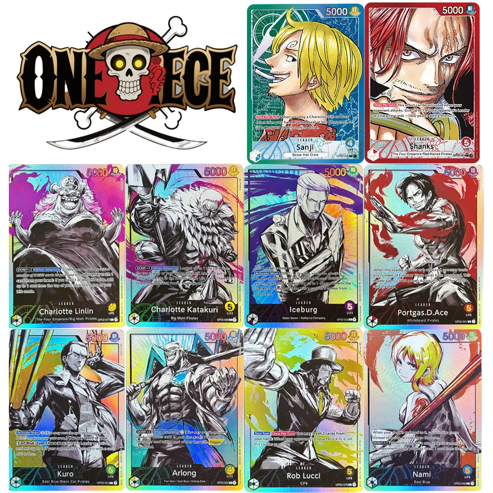 

Anime One Piece OPCG English Leader Nami Sanji Shanks Replica Rob Lucci Arlong Kuro Ace Game Anime Collection Cards