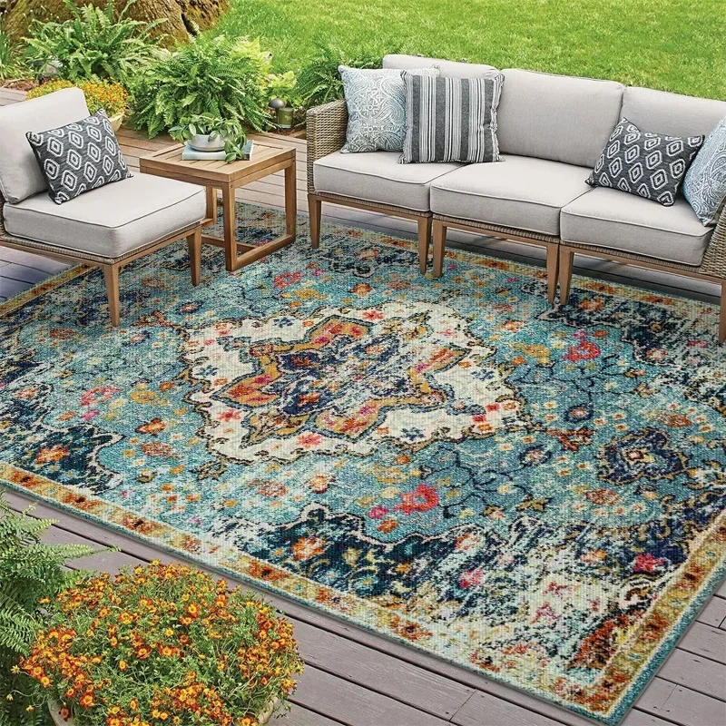 VIKAMA Outdoor Vintage Persian Square Rug Pad Soft Comfortable Non-Slip Open Air Balcony Sofa Living Room Home Decor Rugs