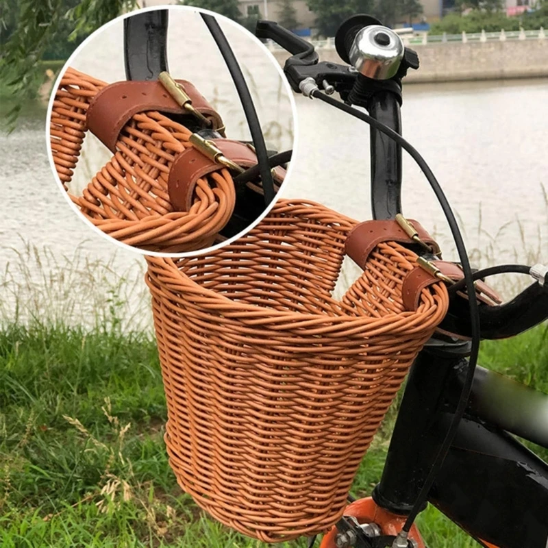 Childrens Bicycles Front Basket Waterproofs Plastic Wovens Bikes Basket Kid Bicycles Wicker Basket for Boy Girl