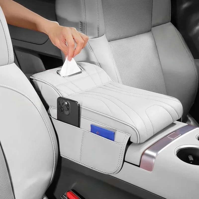 Car Armrest Box Height Increase Pad with Storage Bag PU Leather Memory Foam Universal Fit for Most Cars Easy Installation