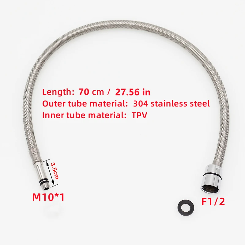 

70cm F1/2 M10*1 Stainless Steel Braided Hose Water Faucet Water Inlet Hose Faucet Replacement Hose Kitchen Sink Cold Water Hose