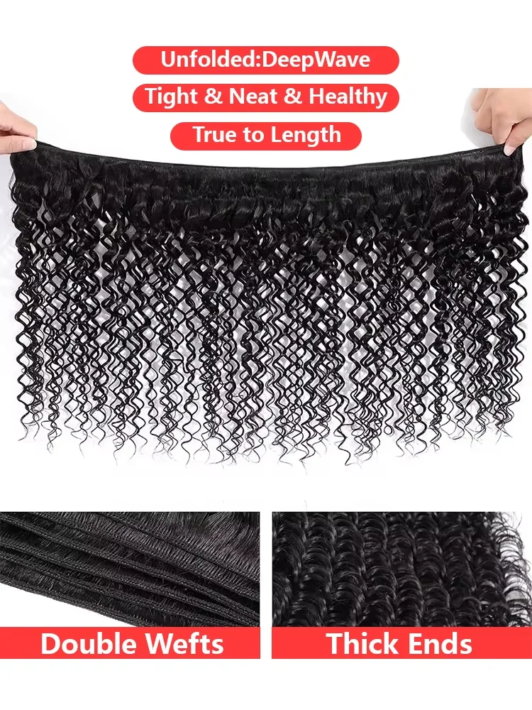 30 32 Inch Brazilian Hair Deep Wave Human Hair Bundles 100% Unprocessed Raw Hair Curly Bundles Human Hair Weaving For Extensions