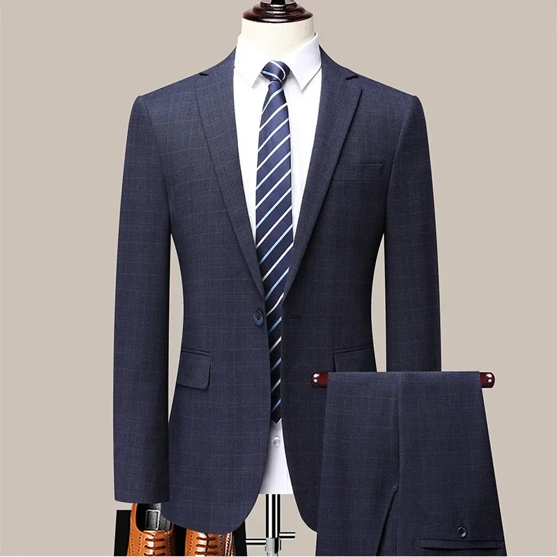 (1) Customized Fashionable Men\'s Korean Style Slim Business Plaid Suit