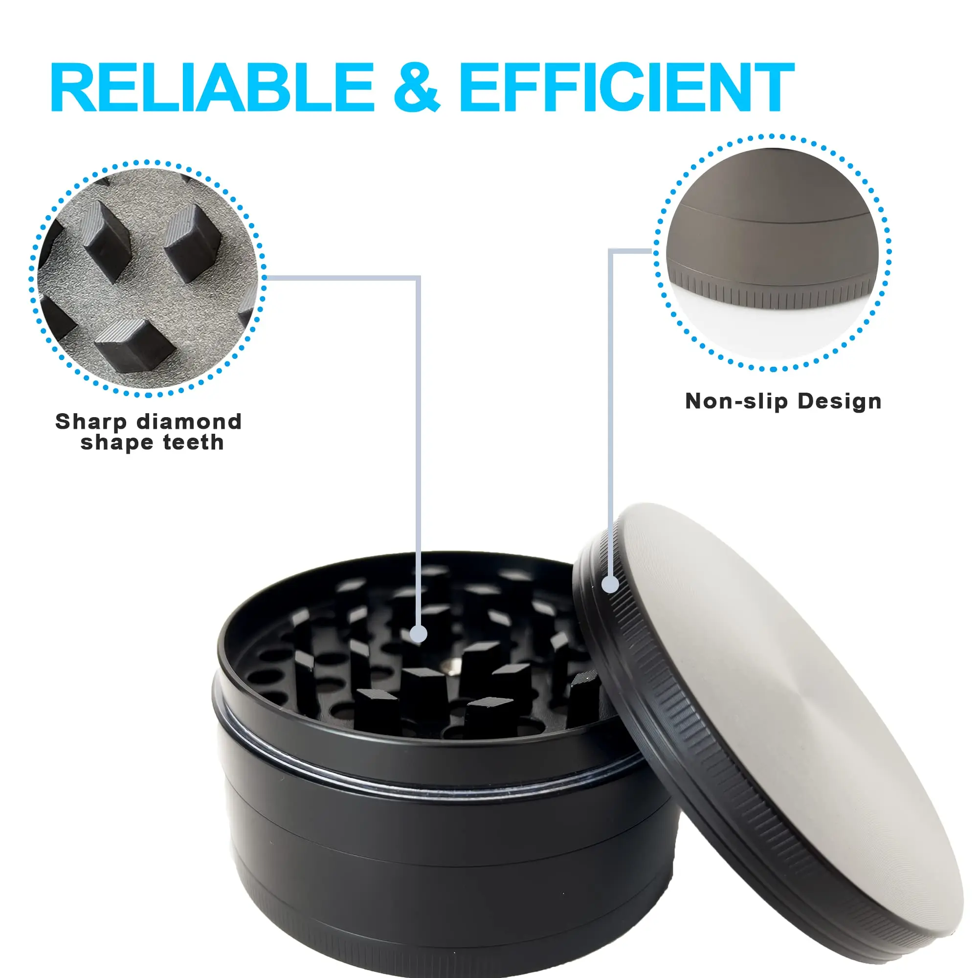 Gun-Black Herb Grinder Smoke Tobacco with Pollen Catcher Zinc Alloy 4 Layer 40/63mm Spice Crusher Manual Rolling Tool Accessory