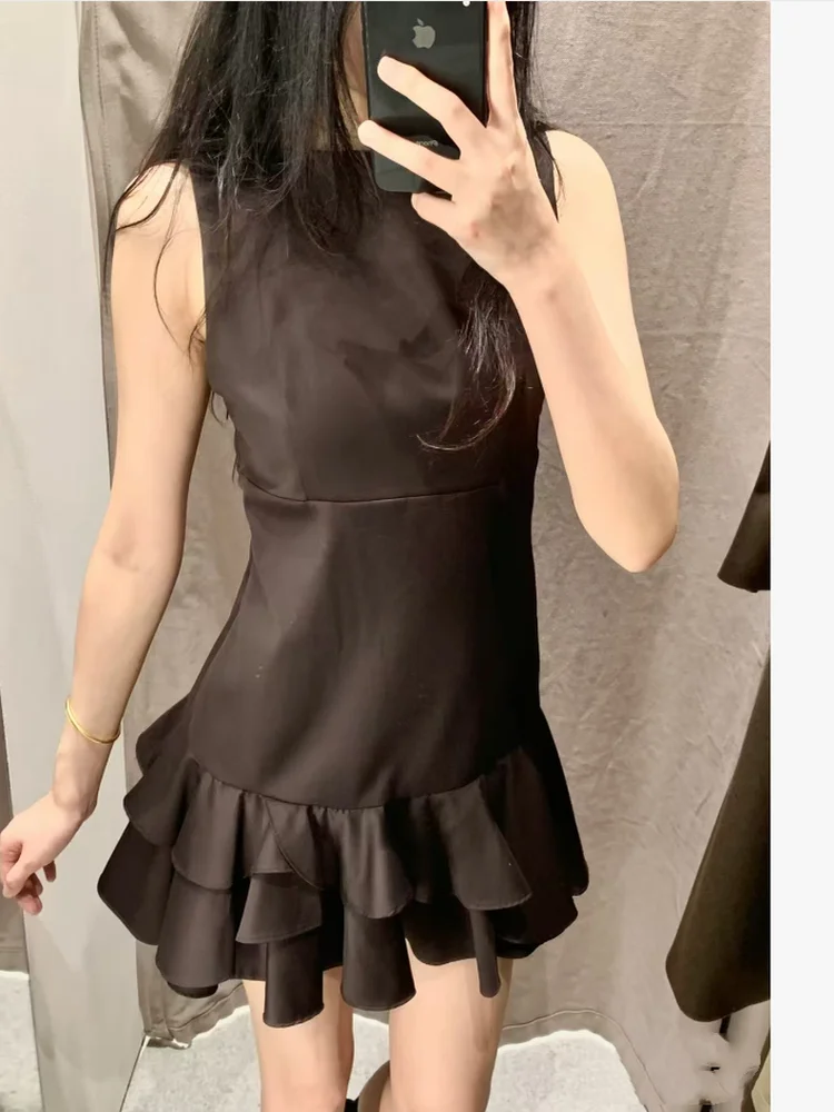 Sweet Commuter Svel decorativo em camadas de um ombro Dr Faionable Vintage cintura alta fibra de poliéster corte reto S...