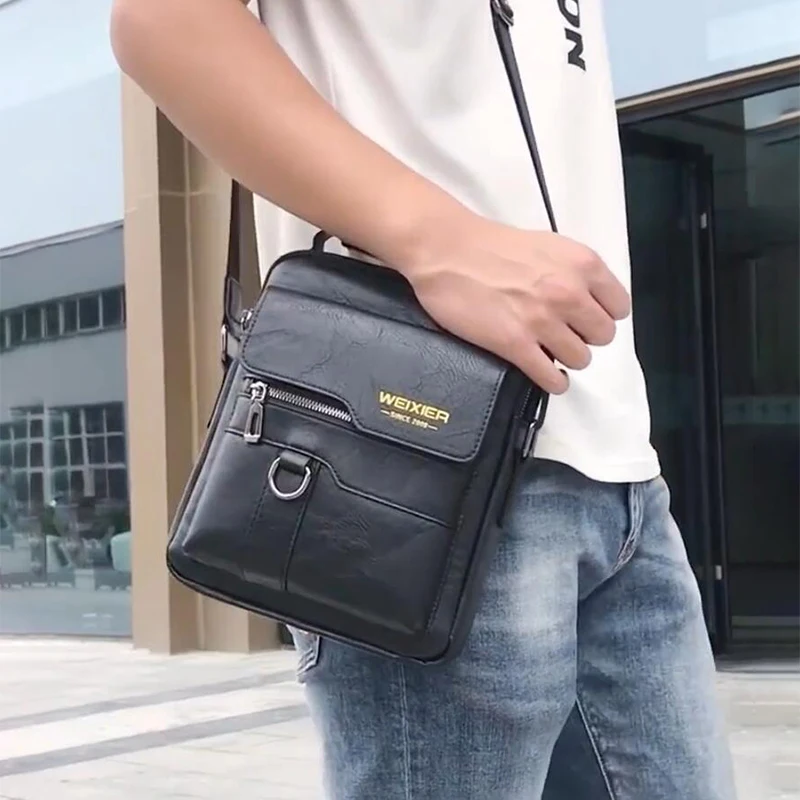 Vintage Men'S Shoulder Bag Briefcase PU Leather Square Messenger Handbag Cross Business Crossbody Tote Side Portable Bag for Men