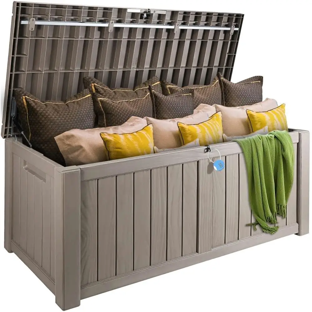 

Deck Box, 120 Gallon, 56.3" x 26.6" x 23.8" Outdoor Storage Box, Waterproof PP Deckbox with Aluminum Alloy Padlock, for patio