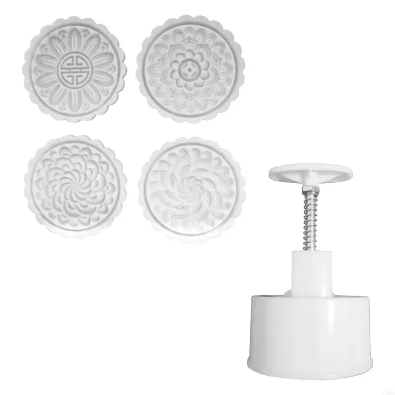 G99A Durable 200g Mooncakes Press Home Baking 200g Mooncakes Molds with 4 Intricate 3D Pattern for Celebration Cakes