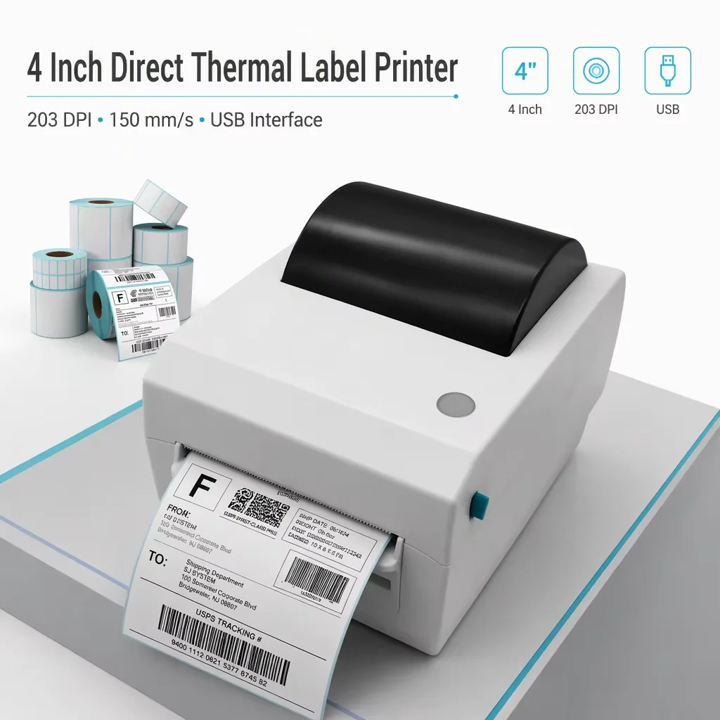 110mm Wireless Bluetooth Thermal Label Sticker Barcode Printer 4x6 Package Waybill Printing Machine 203dpi
