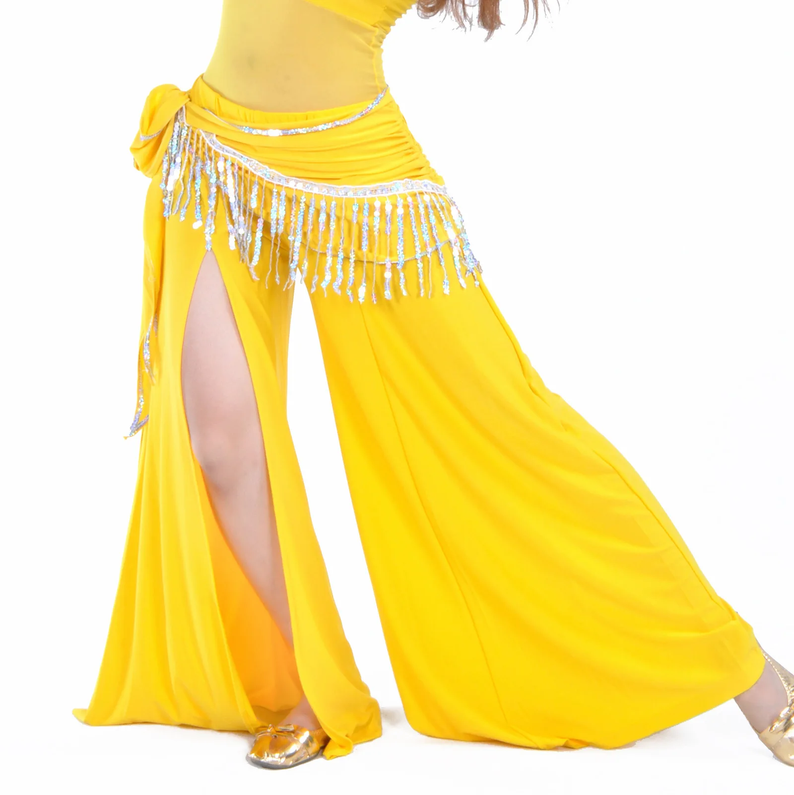 Calças soltas de perna reta com abertura única para prática de dança do ventre calças compridas roupas de dança verão exercício calças compridas