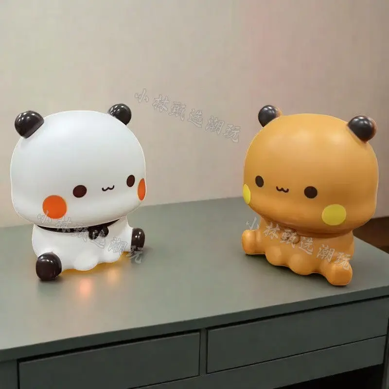 โคมไฟกลางคืนขนาดเล็ก 9 ซม. ลายการ์ตูน ใช้แบตเตอรี่ รูปแพนด้า บูบู & ดูดู น่ารัก ป้องกันสายตาเด็ก ของเล่นตั้งโต๊ะข้างเตียง ของขวัญ