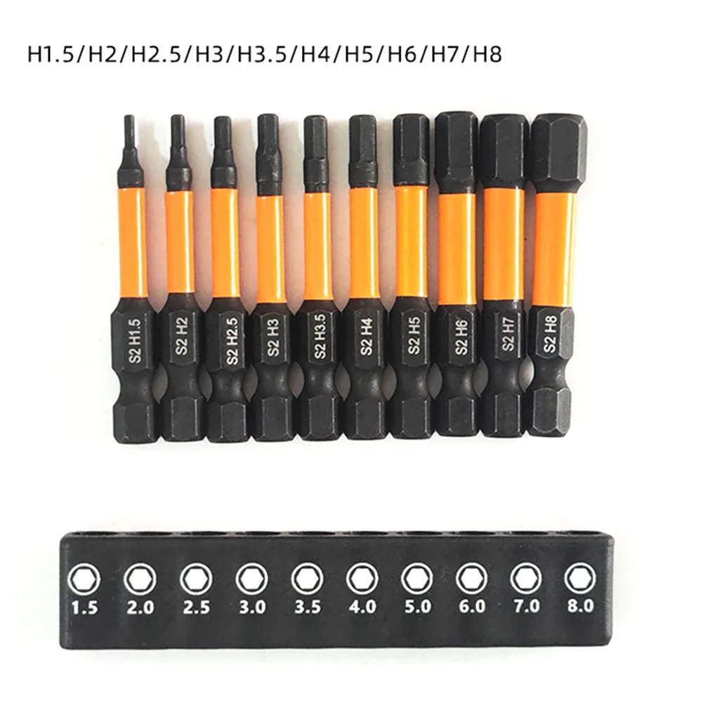 Juego de puntas de destornillador magnéticas de cabeza hexagonal, 10 piezas, vástago 1/4, broca de H1.5-H6, equipo de taller, herramientas manuales