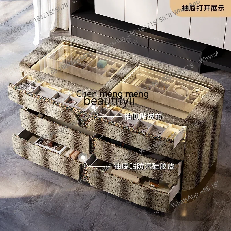 

32High-end light luxury floor jewelry cabinet Italian high-end custom drawer storage chest cabinet