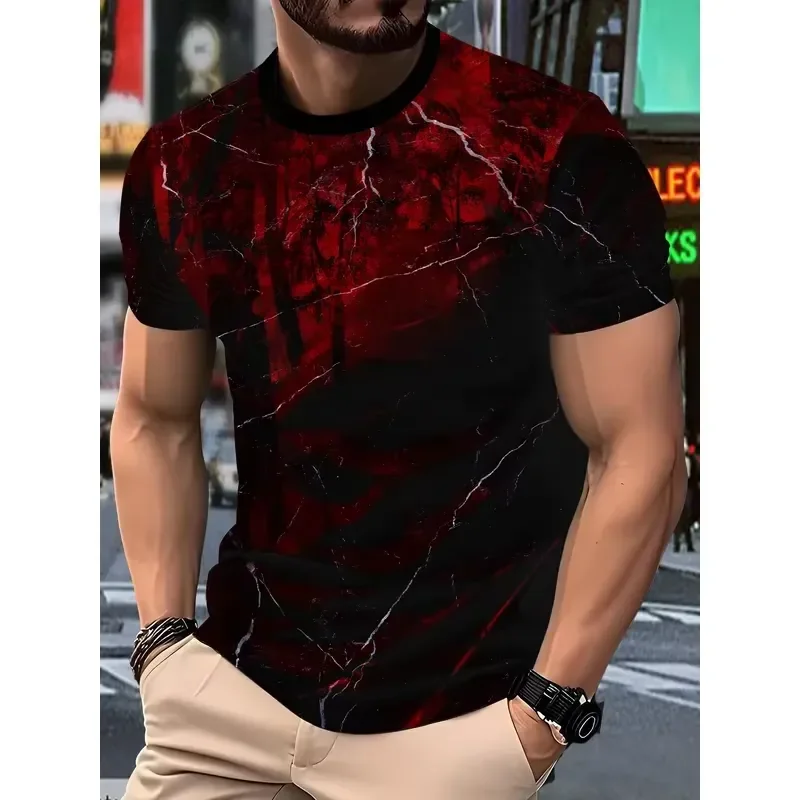 3D Digital Print Men's Black Red Lightning Forest T-Shirt Streetwear Hardcore Cool Contrast Color Breathable Casual Tee 2026