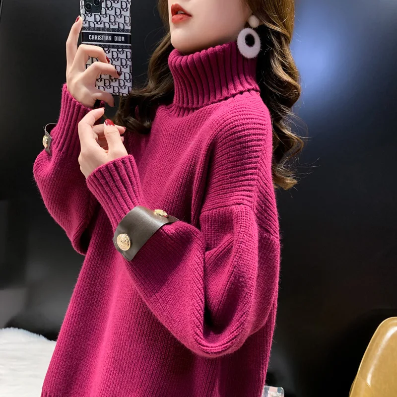 Sweater Women's Korean Medium Long Top Autumn Winter Turtleneck Warm Pullover Shirt Long Sleeve Knitwear Jumper Female Sueter