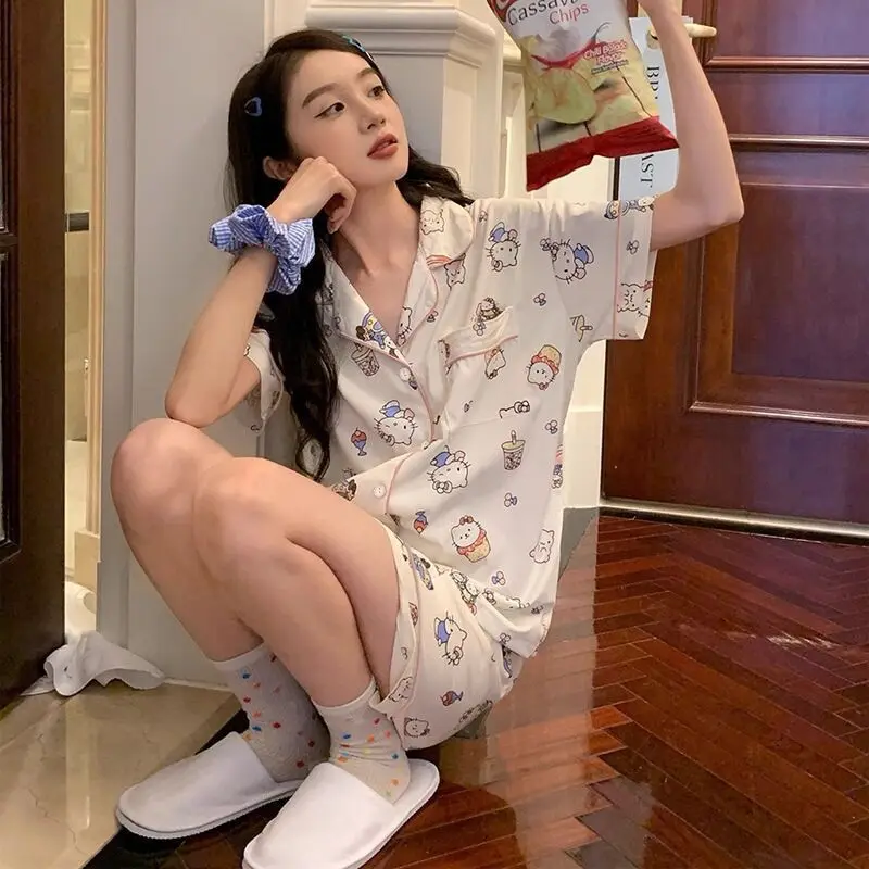 conjunto-de-pijamas-femininos-anime-hello-kitty-2-pecas-roupas-de-verao-com-estampa-de-my-melody-camiseta-de-manga-curta-e-shorts-roupas-confortaveis-para-meninas