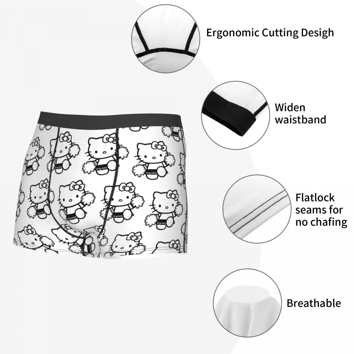 Custom Hello Kitty Cheerleader Squad Team School Man Boxers Ultra Soft Underwear Printed Funny Underpants