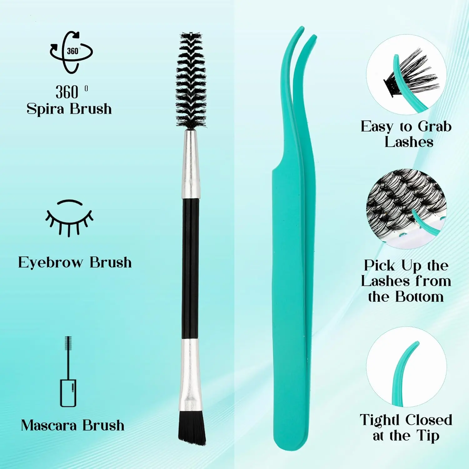 Eyelash Extension Kit with Thick Curl Fluffy Clusters, Lash Bond, Seal & Tweezers (80P-10-18mm)