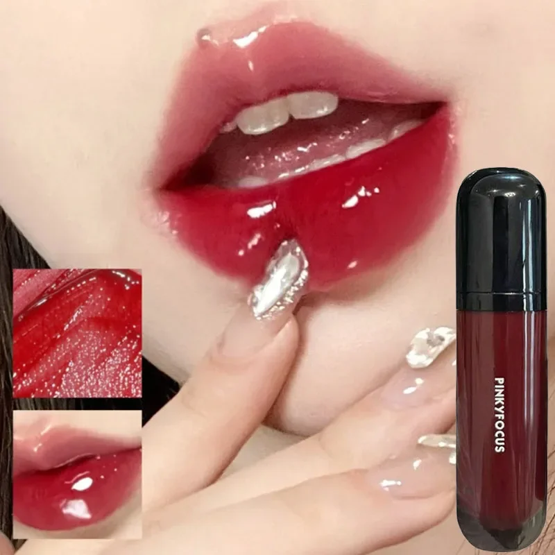 Moisturizing Watery Glass Lip Glaze Lasting Mirror Jelly Lip Gloss Transparent Tea Red Color Juicy Lip Tint Lips Makeup Cosmetic