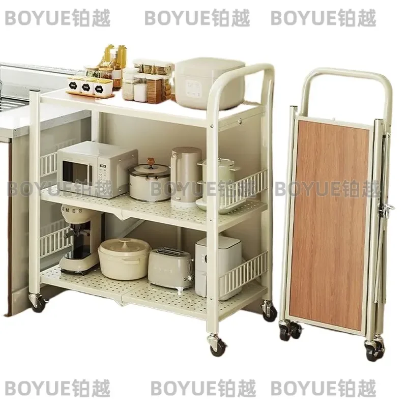 Mobile Folding Kitchen Storage Rack Rolling Metal Utility Cart with Wheels Multi Tier Organizer Trolley for Home Space Saving