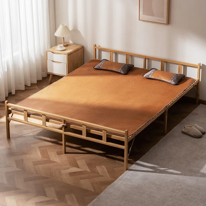 No installation folding bed single bed, household adult lunch break bamboo bed