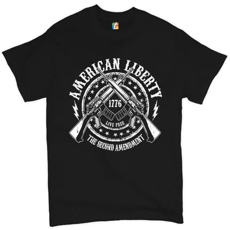 American Liberty Live Free T shirt The 2nd Amendment 1776 Crossed AR 15 Right to Bear Arms Militia Patriotic Gun Owner Men's