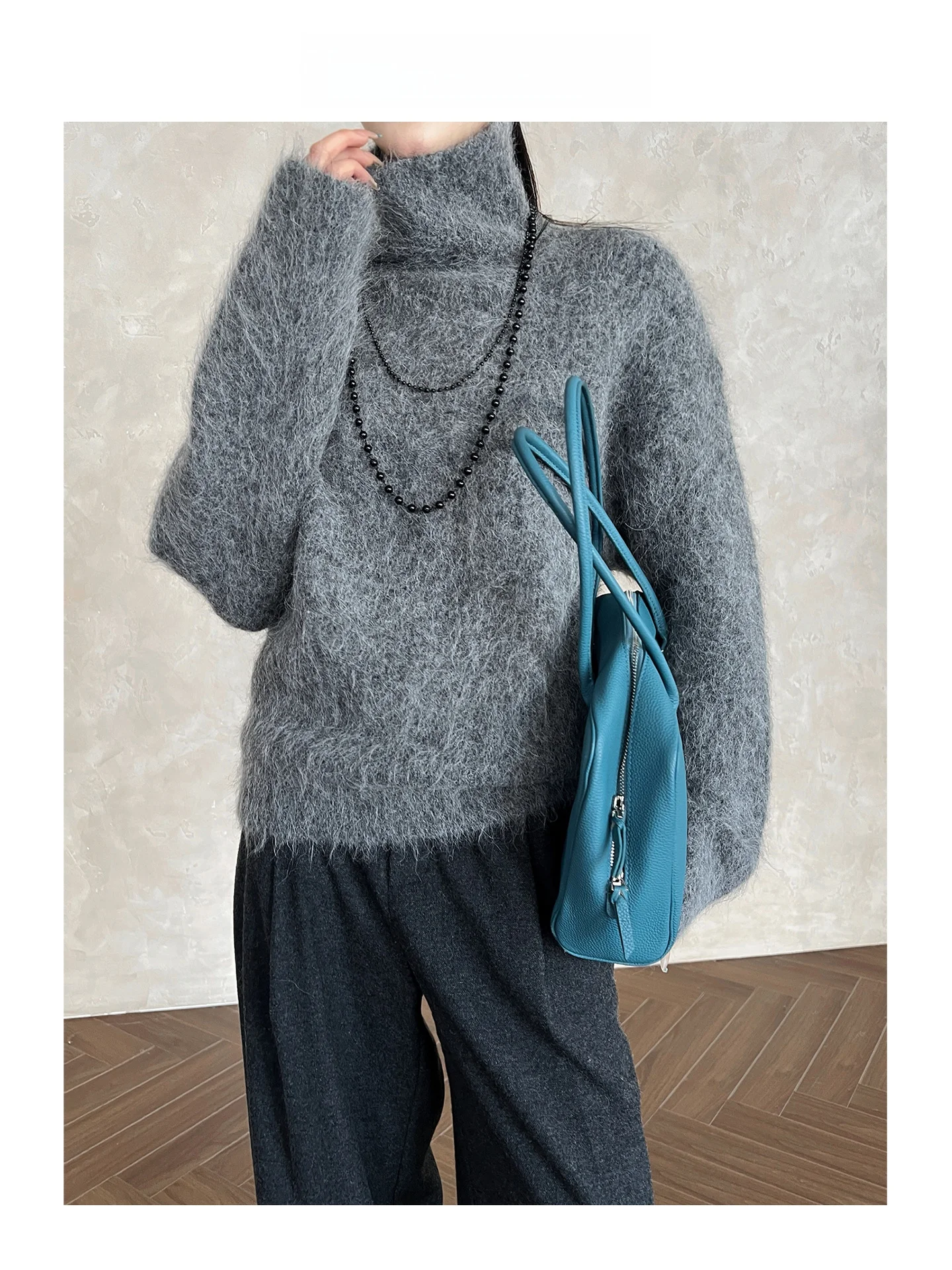 

ARETEAK Нежный уютный свитер с высоким воротником из шерсти альпаки, свободный крой, женский, вязаный, новинка, комфортный, универсальный, с длинными рукавами