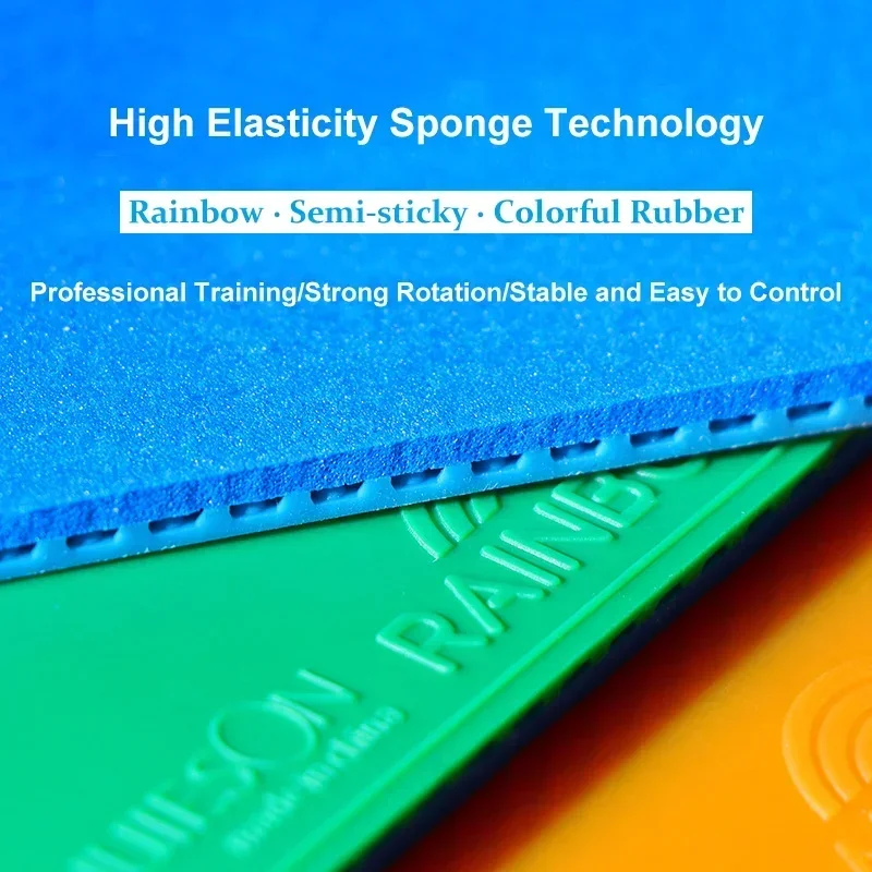5Colors Huieson Rainbow Table Tennis Rubber Sheet Pips-in Half Sticky Ping Pong Racket Rubber with Sponge for Daily Trainning
