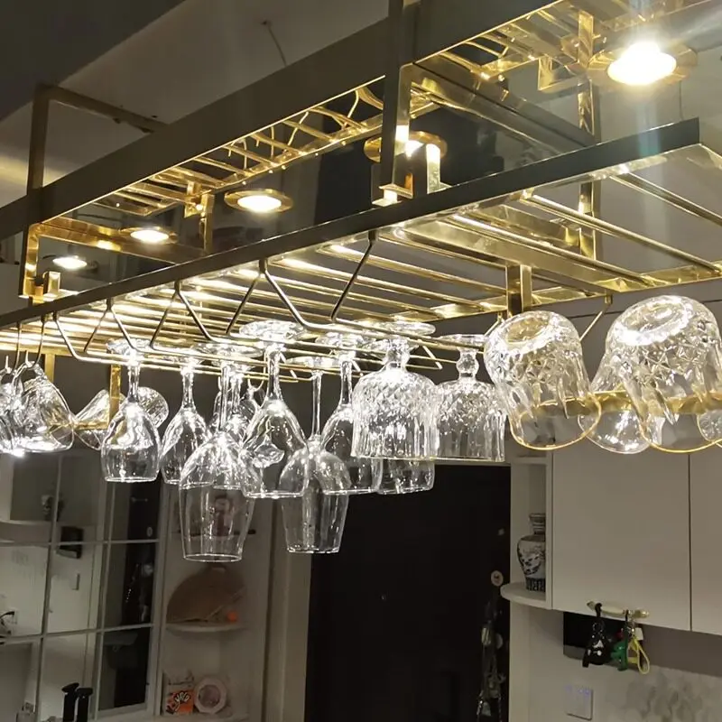 Light luxury bar wine glass rack, hanging wine rack, upside-down stainless steel hanging wine cabinet, custom home creative mode