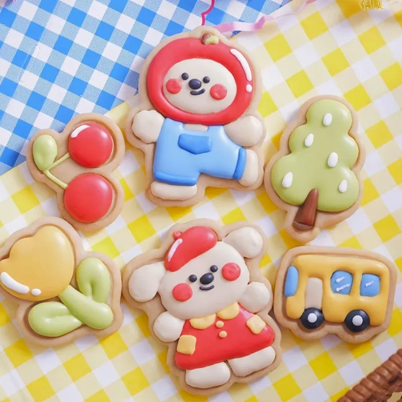 

Cartoon Animal Spring Tour Frosting Biscuit Mold Cute Cherry Tulip Baby Cookie Cutter and Stamps Baby Shower Cake Decor Tools