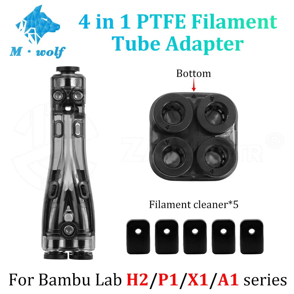 4 in 1 Filament Tube Adapter for Bambu Lab A1 X1 P1 H2 Series 3D Printer Multi Material Feeding Splitter