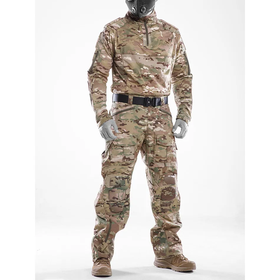 Men Tactical Set Camouflage Hunting Long Sleeved Shirts and Pants Military Uniform withTurtle shell knee pad