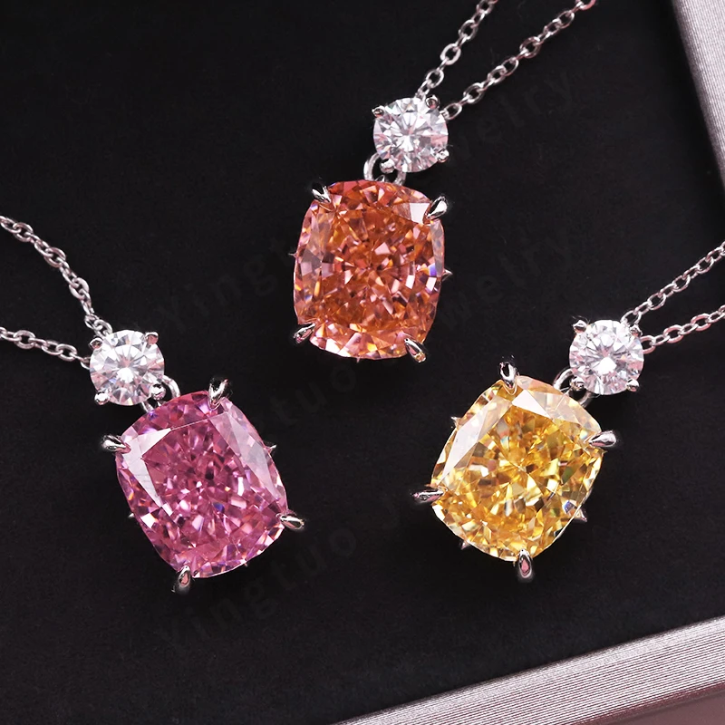 WZ YINGTUO Crushed Ice Cubic Zirconia Necklace High Carbon Diamond Pendant CZ Women Jewelry for Wedding Party Gift