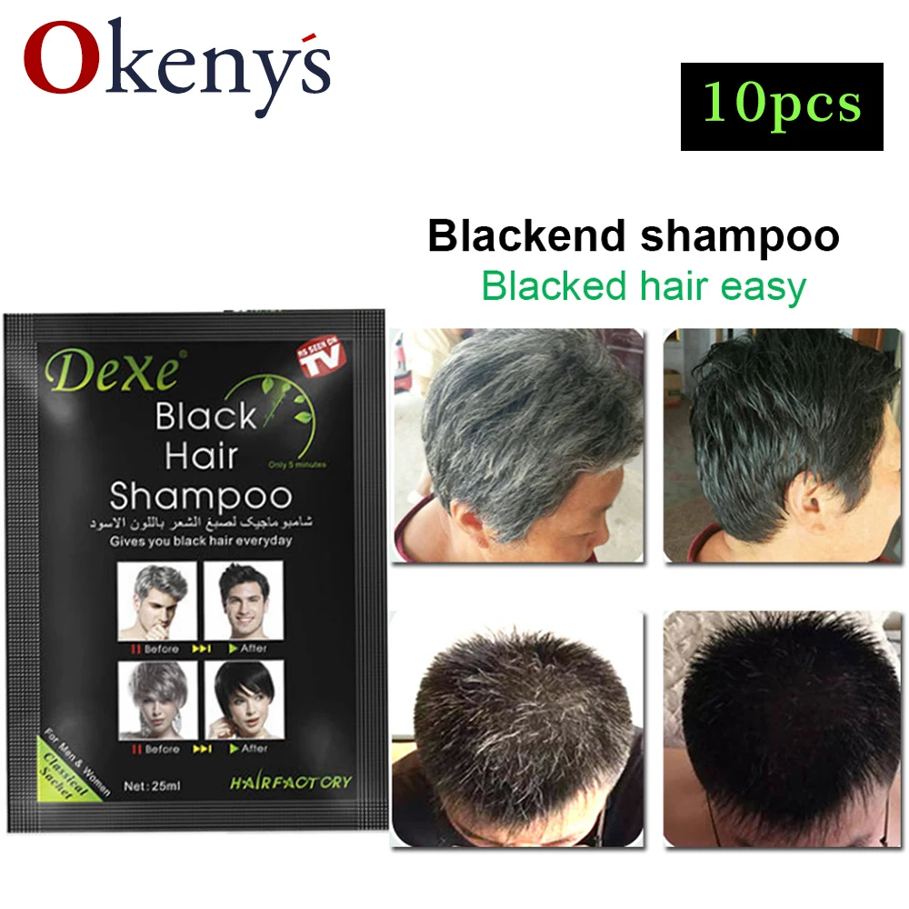 

10pcs/lot Dexe Black Hair Color Shampoo Only 5 Minutes Hair Dye for White Grey Removal Dye Hair Coloring Cream Building Fibers