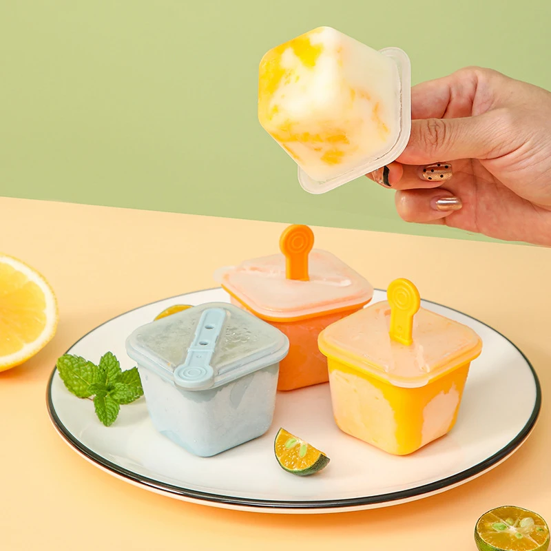 Square Ice Cube Molds With Lid Ice Cream Mould Tray With Popsicle Stick Diy Jelly Pudding Summer Ice Drink Ball Maker