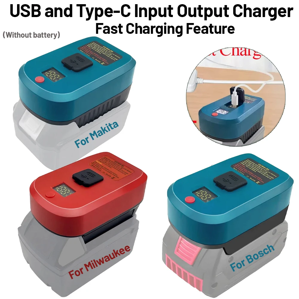 Adaptador cargador rápido batería 18V USB-C para Makita/DeWalt - imagen 5