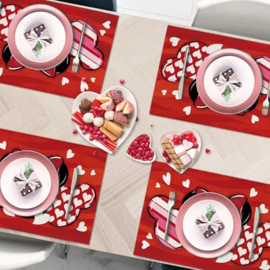 المفارش مجموعة من 4 أحمر أسود الحب قلوب المشارب البولكا نقطة القوس عطلة طاولة طعام مكان الحصير الذكرى الزفاف المطبخ ديكو