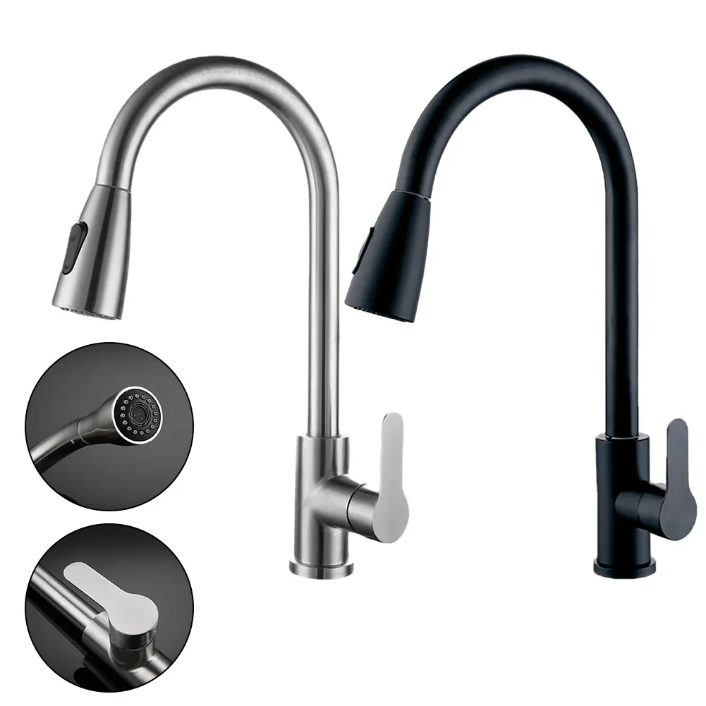 Küchenarmaturen aus gebürstetem Nickel, herausziehbar, Küchenspüle, Wasserhahn, Deckmontage, Mischer, Stream-Sprühkopf, heiße und kalte Wasserhähne, Splitter – Detail 13