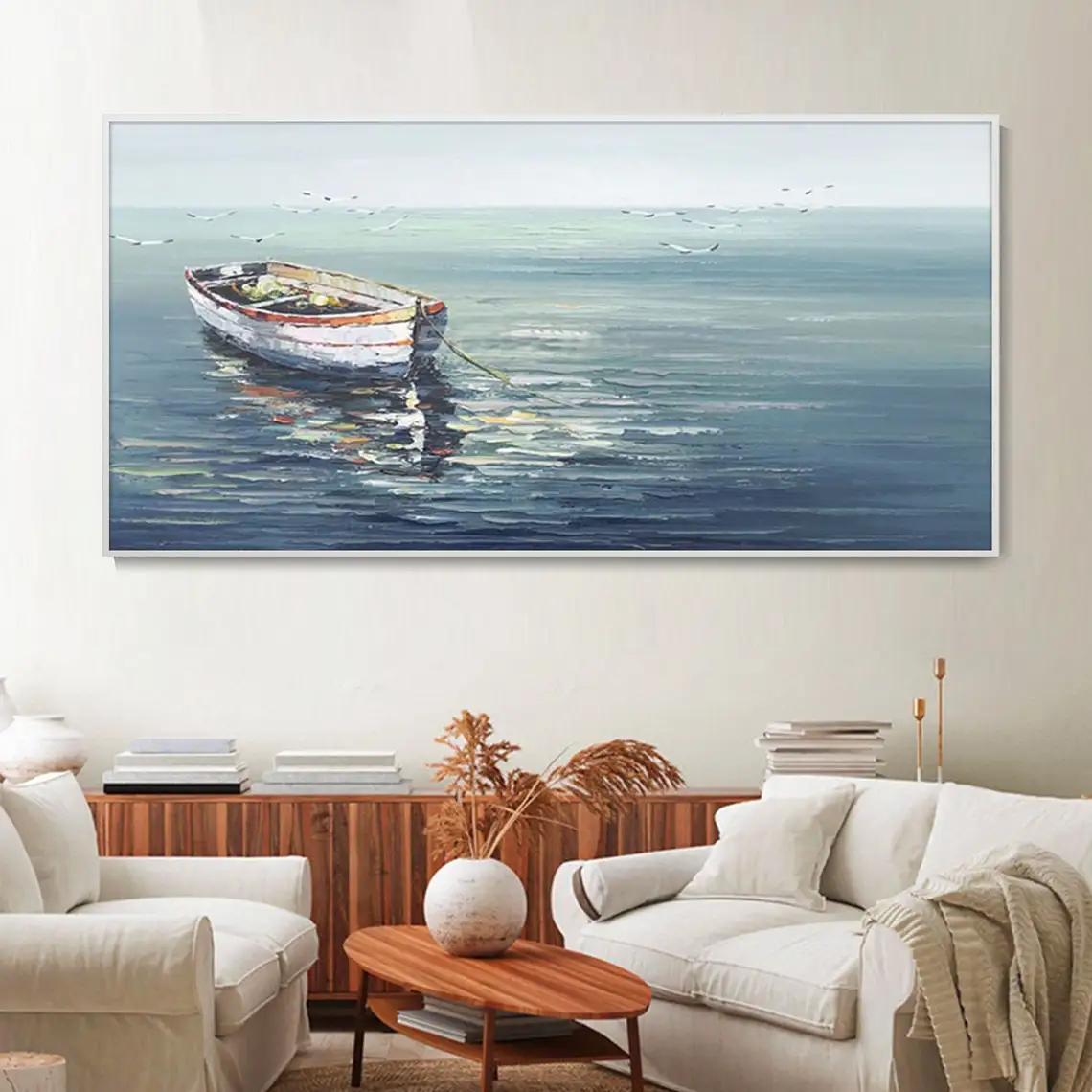 Abstract Sailboat Oil Painting Handmade On Canvas Sunrise Sailboat Marine Art Bedroom Wall Art Large Painting Home Decoration