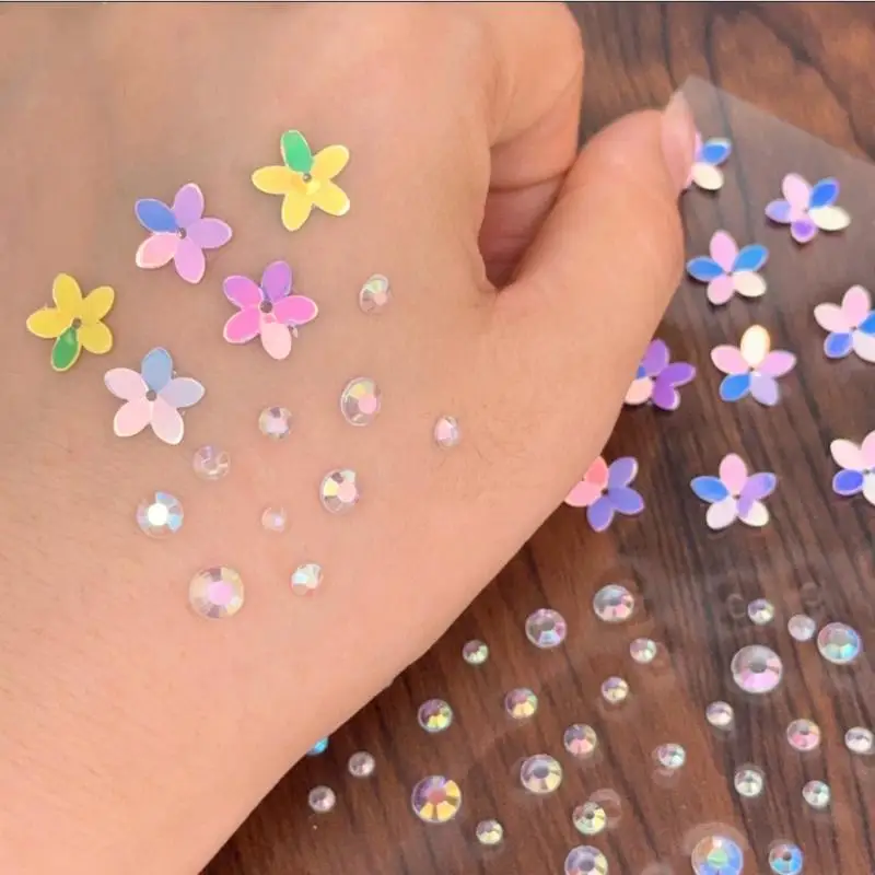 الإبداعية خمس بتلات زهرة الوجه ملصقات 3D الماس جوهرة الكريستال الوشم الذاتي لاصق المرحلة ماكياج الماس الوجه الوشم ملصقات