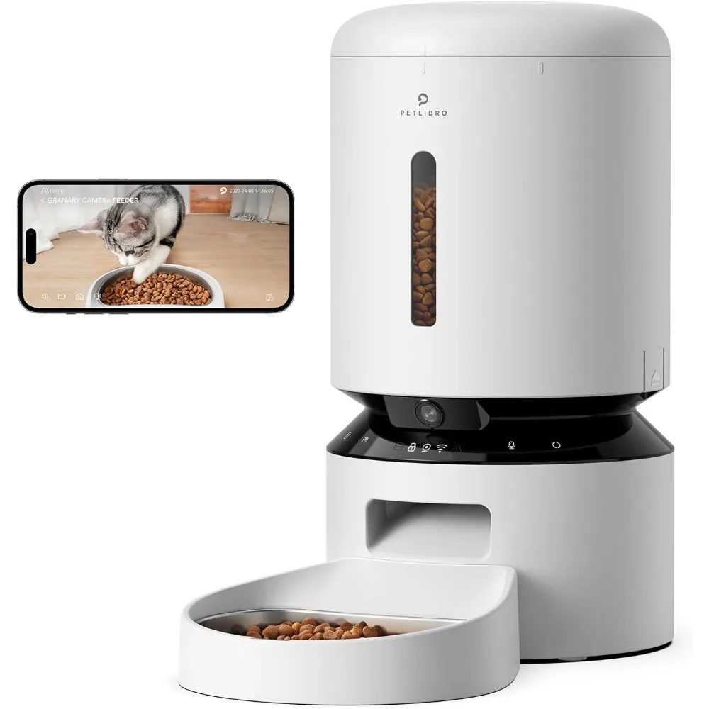 Automatic Cat Feeder with Camera, 1080P HD Video with Night Vision, 5G WiFi Pet Feeder with 2-Way Audio, Low Food & Blockage